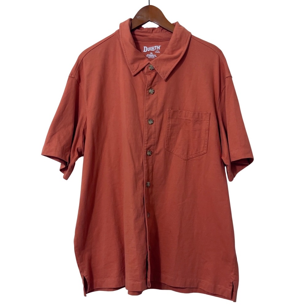 Duluth Trading Co Mens XL Un-Longtail T Button Down Shirt Orange Cotton Rugged